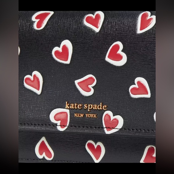 KATE SPADE MORGAN STENCIL HEARTS FLAP CHAIN WALLET CROSSBODY W/DUSTBAG NWT - Picture 8 of 12